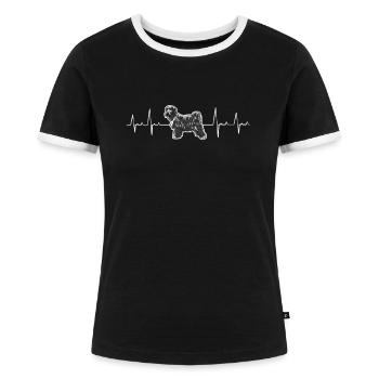 Tibet Terrier Herzschlag Hütehund Geschenk - Frauen Kontrast-T-Shirt - Schwarz/Weiß - Vorne - Selfina (174cm)