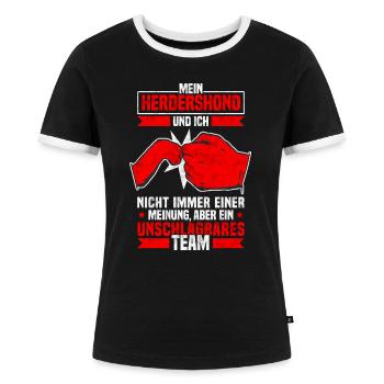 Mein Hollandse Herdershond und Ich Spruch - Frauen Kontrast-T-Shirt - Schwarz/Weiß - Vorne - Selfina (174cm)
