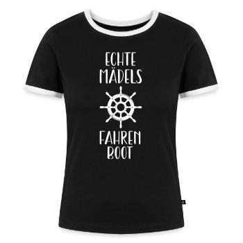 Echte Mädels Fahren Boot Skipper Kapitän Schiff - Frauen Kontrast-T-Shirt - Schwarz/Weiß - Vorne - Selfina (174cm)