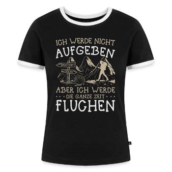 Buen Camino Alpenüberquerung Oberstdorf Meran E5 - Frauen Kontrast-T-Shirt - Schwarz/Weiß - Vorne - Selfina (174cm)
