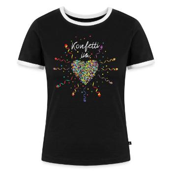 Konfetti im Herz Karneval Fasching 5. Jahreszeit - Frauen Kontrast-T-Shirt - Schwarz/Weiß - Vorne - Selfina (174cm)