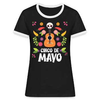 Cinco de Mayo Violon Crâne Mexique Fête Nationale Mex - T-shirt contrasté Femme - noir/blanc - Devant - Selfina (174cm)
