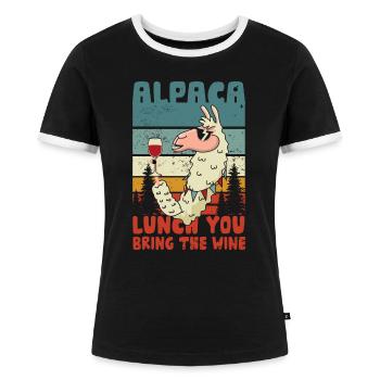 Déjeuner d’alpaga apporter le vin - T-shirt contrasté Femme - noir/blanc - Devant - Selfina (174cm)