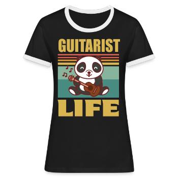 Gitarre Niedlicher Panda-Gitarrist Rockgitarren-Gi - Frauen Kontrast-T-Shirt - Schwarz/Weiß - Vorne - Selfina (174cm)