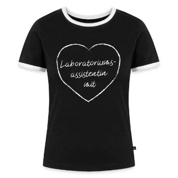 Laboratorium Assistentin Auszubildende Laborantin - Frauen Kontrast-T-Shirt - Schwarz/Weiß - Vorne - Selfina (174cm)
