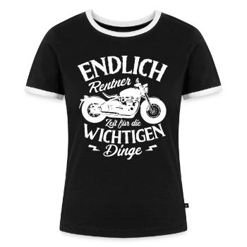 Biker Motorrad Rentner Motorrad für Bikerin - Frauen Kontrast-T-Shirt - Schwarz/Weiß - Vorne - Selfina (174cm)