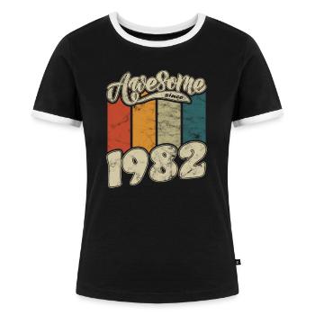 1982 Geburtstag Awesome since Retro - Frauen Kontrast-T-Shirt - Schwarz/Weiß - Vorne - Selfina (174cm)