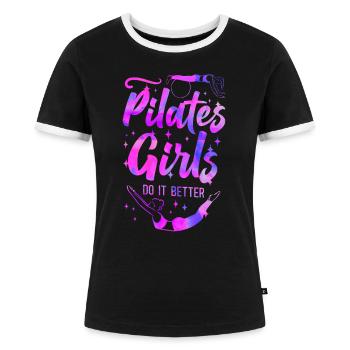 Pilates Instructor Teacher Pilates - Frauen Kontrast-T-Shirt - Schwarz/Weiß - Vorne - Selfina (174cm)