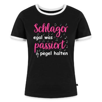 Schlager Tshirt Damen Schlagerparty Kostüm Party - Frauen Kontrast-T-Shirt - Schwarz/Weiß - Vorne - Selfina (174cm)