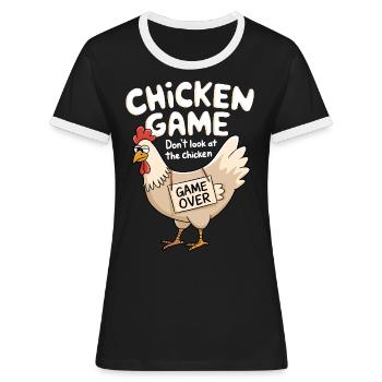 Chicken Game Don't Look At The Chicken - Frauen Kontrast-T-Shirt - Schwarz/Weiß - Vorne - Selfina (174cm)