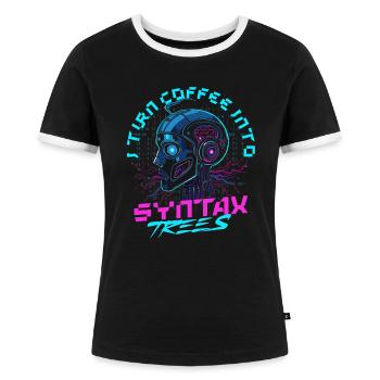 Linguiste informaticien Je transforme le café en arbres de syntaxe - T-shirt contrasté Femme - noir/blanc - Devant - Selfina (174cm)
