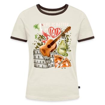 Italie Love-Italy, Rome, guitare et pizza - T-shirt contrasté Femme - bleu/blanc - Devant