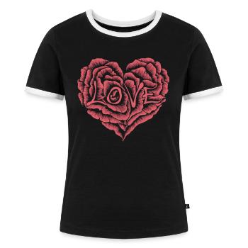Cœur de roses avec amour - T-shirt contrasté Femme - noir/blanc - Devant - Selfina (174cm)
