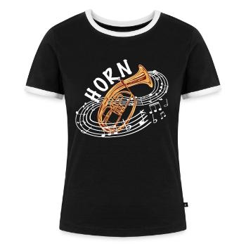 Horn Blasmusik tenor spielen - Frauen Kontrast-T-Shirt - Schwarz/Weiß - Vorne - Selfina (174cm)