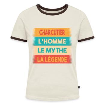 Charcutier, L'homme, Le mythe, cadeau charcutier. - T-shirt contrasté Femme - bleu/blanc - Devant