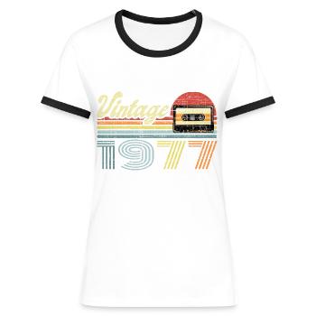 Vintage 1977 Kassette Mixtape - 44. Geburtstag - Frauen Kontrast-T-Shirt - Blau/Weiß - Vorne