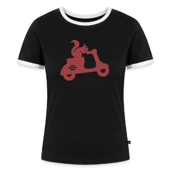 Eichhörnchen Moped - Frauen Kontrast-T-Shirt - Schwarz/Weiß - Vorne - Selfina (174cm)