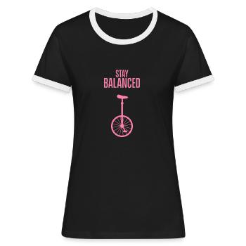 Einrad Einrad Fahrerin Einräder Unicycle Mädchen - Frauen Kontrast-T-Shirt - Schwarz/Weiß - Vorne - Selfina (174cm)