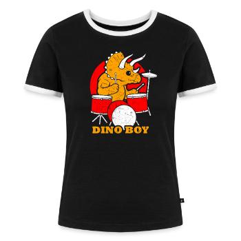 Dinosaur drums - Women's Ringer T-Shirt - black/white - Front - Selfina (174cm)