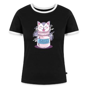 Cat antidepressant - Women's Ringer T-Shirt - black/white - Front - Selfina (174cm)