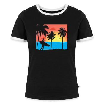 Surfer am Strand - Frauen Kontrast-T-Shirt - Schwarz/Weiß - Vorne - Selfina (174cm)