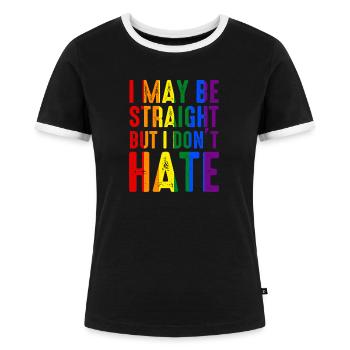 Ich mag hetero sein, aber ich hasse LGBT Pride Ally nicht - Frauen Kontrast-T-Shirt - Schwarz/Weiß - Vorne - Selfina (174cm)