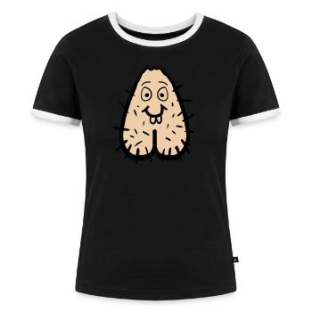 Testicules, pénis pour le visage, sac, cadeau poilu drôle. - T-shirt contrasté Femme - noir/blanc - Devant - Selfina (174cm)
