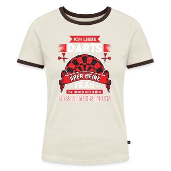Dart Darts darten Geschenk Shirt·Frau Volltreffer - Frauen Kontrast-T-Shirt - Blau/Weiß - Vorne