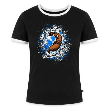 Beleidigte Leberwurst auf bairisch | Läwawuascht - Frauen Kontrast-T-Shirt - Schwarz/Weiß - Vorne - Selfina (174cm)