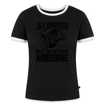 Jet Fighter Air Force Aircraft Aviator - Frauen Kontrast-T-Shirt - Schwarz/Weiß - Vorne - Selfina (174cm)