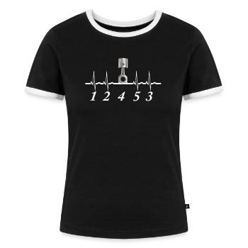 5 Zylinder Herzschlag 1 2 4 5 3 Turbo Kfz Geschenk - Frauen Kontrast-T-Shirt - Schwarz/Weiß - Vorne - Selfina (174cm)