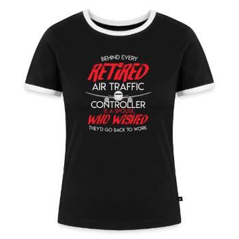 Air Traffic Retirement Air Controller Flugzeug - Frauen Kontrast-T-Shirt - Schwarz/Weiß - Vorne - Selfina (174cm)
