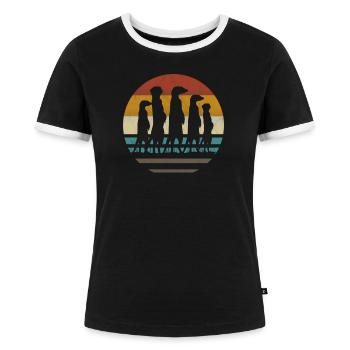 Erdmännchen retro vintage - Frauen Kontrast-T-Shirt - Schwarz/Weiß - Vorne - Selfina (174cm)