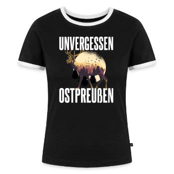 Ostpreußen Unvergessen Elchschaufel - Frauen Kontrast-T-Shirt - Schwarz/Weiß - Vorne - Selfina (174cm)