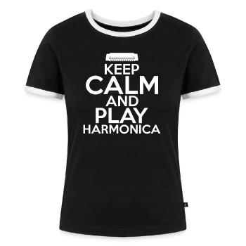 Gardez votre calme et jouez de l'harmonica Harmonica - T-shirt contrasté Femme - noir/blanc - Devant - Selfina (174cm)