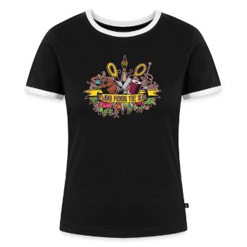Nähen flickt die Seele Hobby Handwerk Zitat - Frauen Kontrast-T-Shirt - Schwarz/Weiß - Vorne - Selfina (174cm)