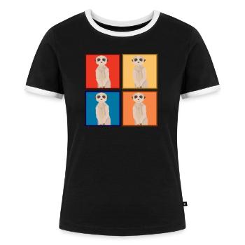 Suricate animaux animal - T-shirt contrasté Femme - noir/blanc - Devant - Selfina (174cm)