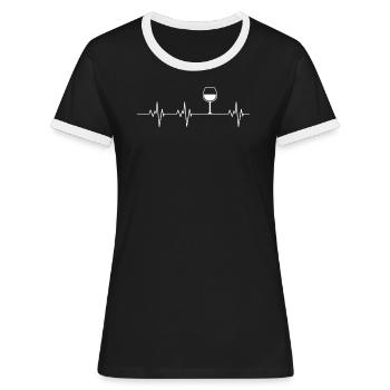 Wein Weinglas Ekg Weinfest Weißwein Rotwein Winzer - Frauen Kontrast-T-Shirt - Schwarz/Weiß - Vorne - Selfina (174cm)