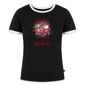 Weihnachten Linedance Geschenk T-Shirt - Frauen Kontrast-T-Shirt - Schwarz/Weiß - Vorne - Selfina (174cm)
