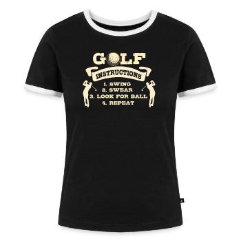 Golf Anleitung Geschenk Golfer T-Shirt - Frauen Kontrast-T-Shirt - Schwarz/Weiß - Vorne - Selfina (174cm)