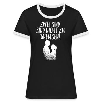 Zwei sind nicht zu Bremsen Hochzeit - Frauen Kontrast-T-Shirt - Schwarz/Weiß - Vorne - Selfina (174cm)