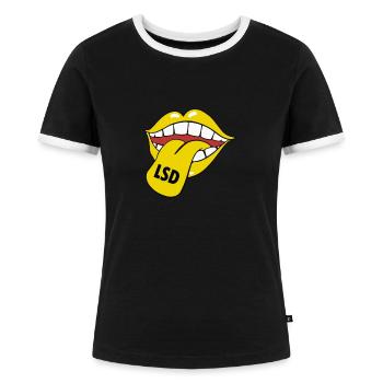 GOA Hofmann LSD Psychedelic Pilze Techno - Frauen Kontrast-T-Shirt - Schwarz/Weiß - Vorne - Selfina (174cm)