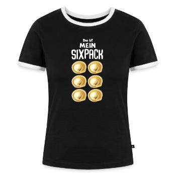 Das ist mein Sixpack russische Pelmeni - Frauen Kontrast-T-Shirt - Schwarz/Weiß - Vorne - Selfina (174cm)