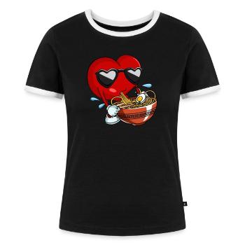 Valentinstag Jungen Ramen Japanisch - Frauen Kontrast-T-Shirt - Schwarz/Weiß - Vorne - Selfina (174cm)