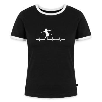 HulaHoop Fitness - Hullern - Hulahoop Workout EKG - Frauen Kontrast-T-Shirt - Schwarz/Weiß - Vorne - Selfina (174cm)