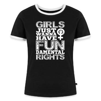 Girls Just Wanna Have Fundamental Rights Feminism - Frauen Kontrast-T-Shirt - Schwarz/Weiß - Vorne - Selfina (174cm)