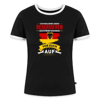Vacances Chaises longues Réservation Allemagne Drapeau - T-shirt contrasté Femme - noir/blanc - Devant - Selfina (174cm)