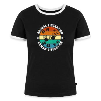 Animal Liberation Retro Vintage Tierschutz - Frauen Kontrast-T-Shirt - Schwarz/Weiß - Vorne - Selfina (174cm)