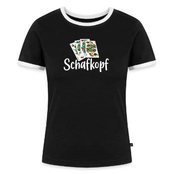 Schafkopf Schafkopfturnier lustiges Schafkopf - Sc - Frauen Kontrast-T-Shirt - Schwarz/Weiß - Vorne - Selfina (174cm)
