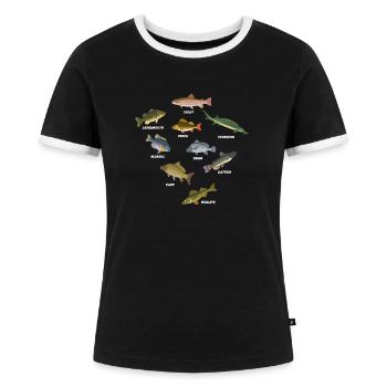 Fischarten Fischen Angeln Fischer - Frauen Kontrast-T-Shirt - Schwarz/Weiß - Vorne - Selfina (174cm)